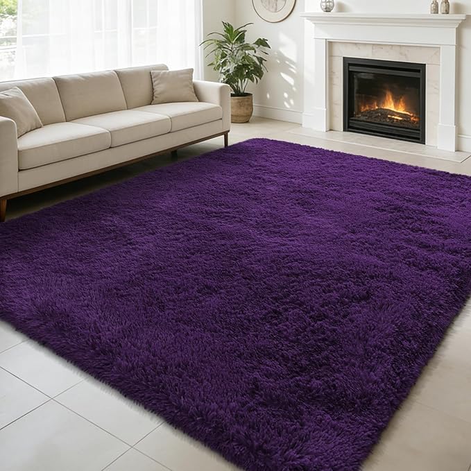 9x12 Fluffy Area Rugs for Living Room,Large Purple Fuzzy Shag Area Rug for Bedroom,Soft Non-Shedding Indoor Plush Carpet for Kids Bedroom Nursery Home Decor
