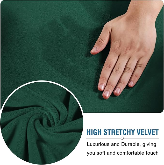 H.VERSAILTEX Real Velvet Plush 3 Piece Stretch Sofa Covers Couch Covers for 2 Cushion Couch Sofa Slipcovers Width Up to 90 Inch Feature Thick Soft Stay in Place (Large Sofa, Vintage Green)