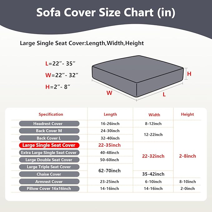 Couch Cushion Covers for Sofa Couch Covers Wear-Resistant Universal Sofa Cover Washable Stretch for Sectional Slipcovers (Texture-Gray,Large Single Seat Cover)