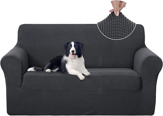 U-NICE HOME Loveseat Cover Stretch Couch Cover Sofa Cover Sofa Slipcover Furniture Protector for 2 Cushion Couch Sofa Pet Friendly(Loveseat, Dark Grey)