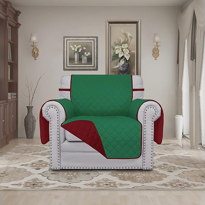 Easy-Going Chair Sofa Slipcover Reversible Sofa Cover Water Resistant Couch Cover Furniture Protector Cover with Elastic Straps for Pets Kids Children Dog Cat (Chair, Green/Christmas Red)