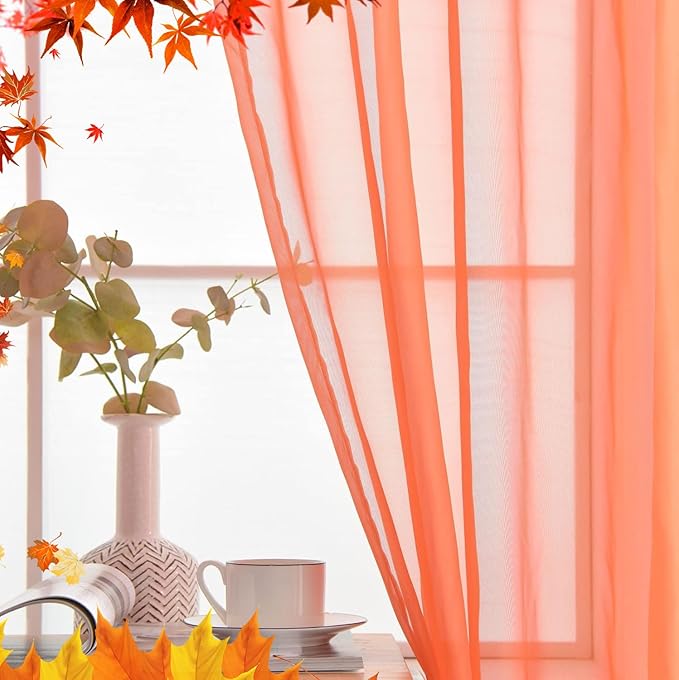 SpaceDresser Basic Rod Pocket Sheer Voile Window Curtain Panels Jaffa Orange 1 Pair 2 Panels 52 Width 72 Inch Long for Kitchen Bedroom Children Living Room Yard(Jaffa Orange,52 W x 72 L)