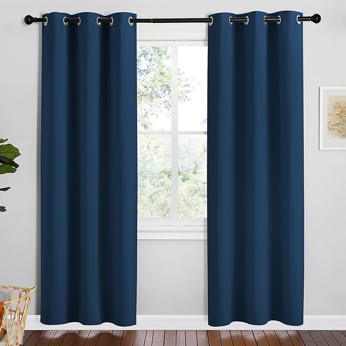 NICETOWN Moroccan Blue Room Darkening Curtains for Kitchen, Set of 2, 42 inches Wide by 78 inches Long, Window Treatment Thermal Insulated Solid Grommet Room Darkening Curtains/Drapes for Bedroom