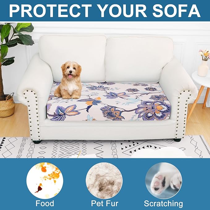 Smiry Printed Couch Cushion Covers, Stretch Soft Couch Covers for Sofa, Washable Non-Slip Sofa Slipcover Furniture Protector for Indoor and Outdoor (Medium, Beige)
