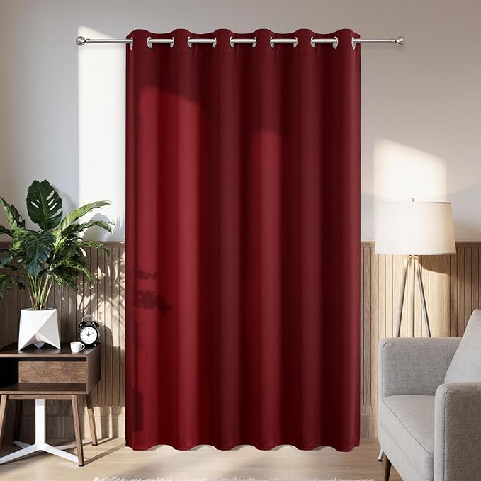 Joydeco Blackout Patio Sliding Door Curtains 84 Inches Long, Grommet Privacy Room Divider Curtains, Extra Wide Thermal Blackout Drapes for Bedroom Living Room (Burgundy Red, 80Wx84L, 1 Panel)