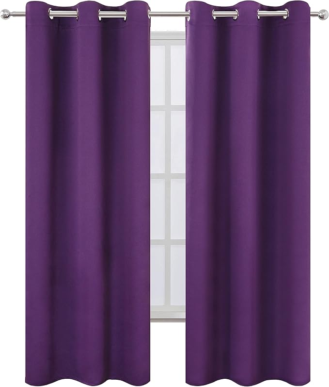 LEMOMO Purple Blackout Curtains 34 x 84 Inch Length/Set of 2 Curtain Panels/Thermal Insulated Room Darkening Blackout Curtains for Bedroom