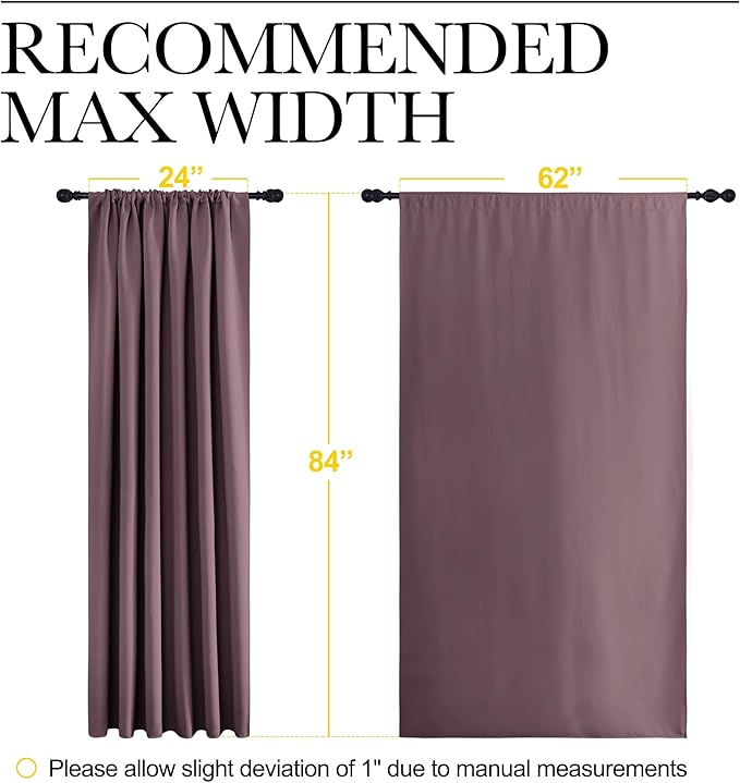 NICETOWN 2 Panels Blackout Curtains, Rod Pocket Thermal Insulated Drapes 84 inches Long, Easy-Care Modern Home Decoration Sunshades for Guest Room, Living Room, Office, 62 x 84 Inch, Dry Rose