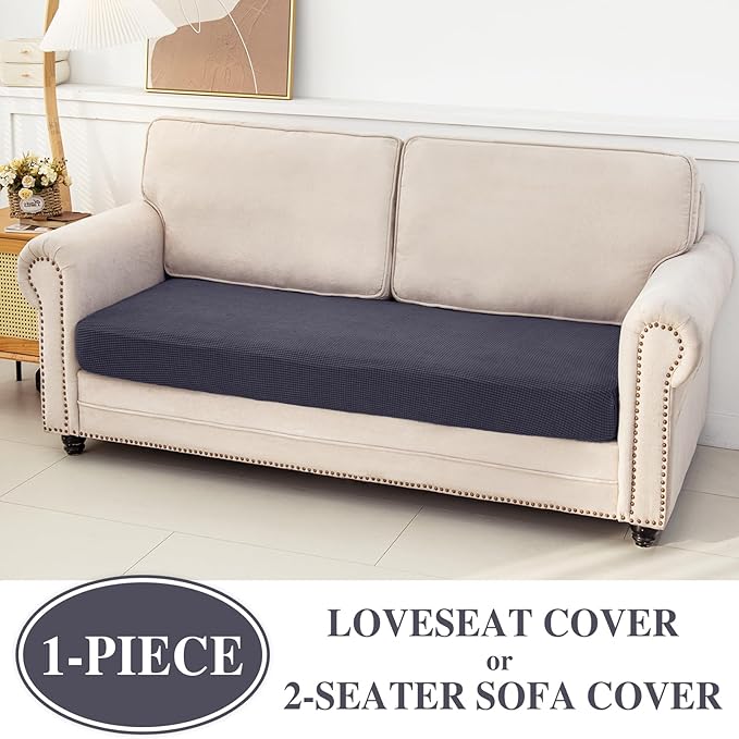 Couch Cushion Cover Loveseat Cover or 2 Seat Sofa Cover Washable Stretch Sectional Sofa Slipcover(1 Piece for Loveseat or Sofa 2-Seater, Dark Grey)