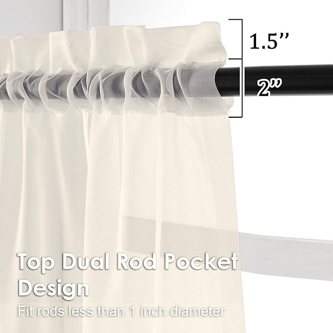 OVZME Cream Sheer Curtains 63 Inches Long 2 Panels - Soft Light Filtering Window Sheer Panels for Living Room/Bedroom, Top Dual Rod Pocket, 1 Pair, Each 42Wx63L Inches