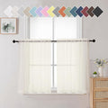 Aiyufneg Ivory Sheer Curtains 36 inch Length Kitchen Tiers Short Voile Curtains/Drapes Solid Sheers Cafe Curtains Voile Bathroom Small Half Window Curtains 2 Panels Set, Rod Pocket, 40" Wx36 L