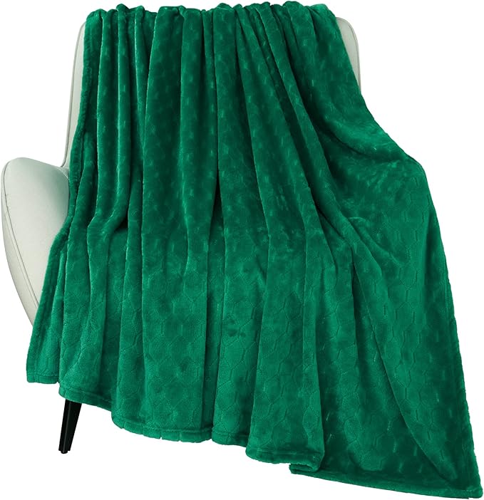 TOONOW Fleece Blanket Super Soft Cozy Throw Blanket 50" x 60", Lightweight Fuzzy Comfy Textured Flannel Blanket Warm Plush Throw Blankets for Couch, Sofa, Bed, Emerald