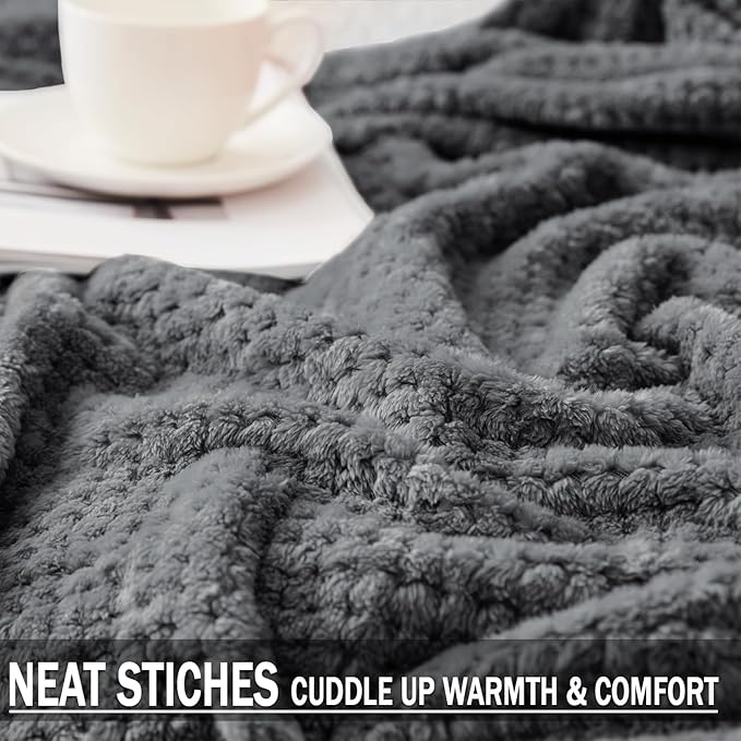 Exclusivo Mezcla Fleece Bed Blanket Twin Size, Super Soft and Warm Blankets for Couch, Sofa and Bed Waffle Textured, Cozy, Fuzzy and Lightweight (Dark Grey, 60x80 inches)