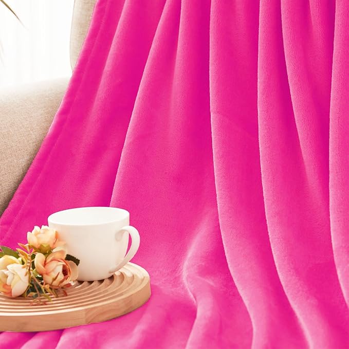 Exclusivo Mezcla Fleece Blanket Twin Size for Bed, Super Soft and Warm, All Season, Cozy, Plush, Lightweight, 60x80 Inches Hot Pink