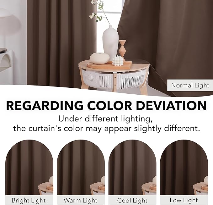 Deconovo Blackout Curtains, Thermal Insulated, W52 x L72 2 Panels, Back Tab, Machine Washable, Room-Darkening Drapes for Bedroom/Living Room Brown