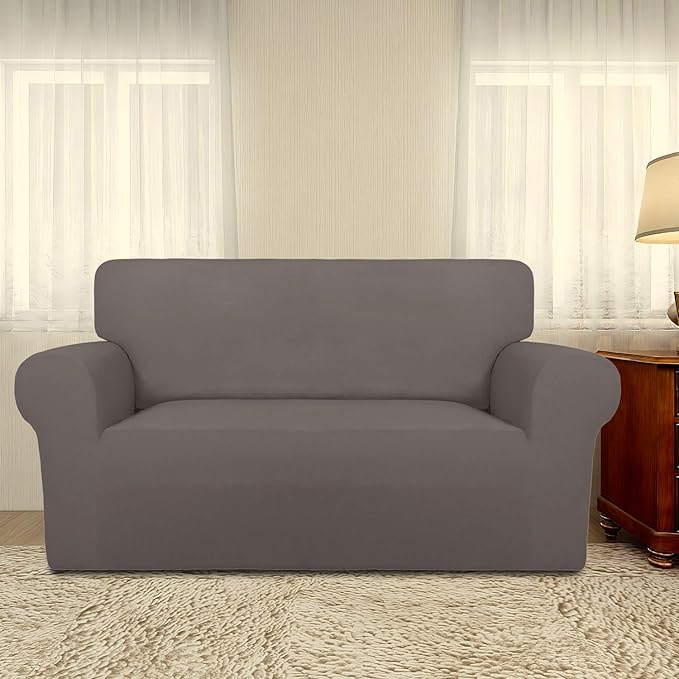 PureFit Super Stretch Sofa Slipcover – Spandex Non Slip Soft Couch Sofa Cover, Washable Furniture Protector with Non Skid Foam and Elastic Bottom for Kids, Pets （Loveseat, Taupe）
