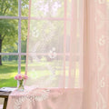 jinchan Belrose Pink Floral Sheer Curtains for Living Room 96 Inch Long Voile Embroidered Farmhouse Curtains for Bedroom Ivory Flower Patterned Rod Pocket Window Treatments, 2 Panels Pink