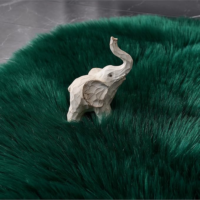 EasyJoy Ultra Soft Fluffy Shaggy Area Rug Faux Fur Rug Chair Cover Seat Pad Fuzzy Area Rug for Bedroom Floor Sofa Living Room (2 x 3 ft Sheepskin, Dark Green)