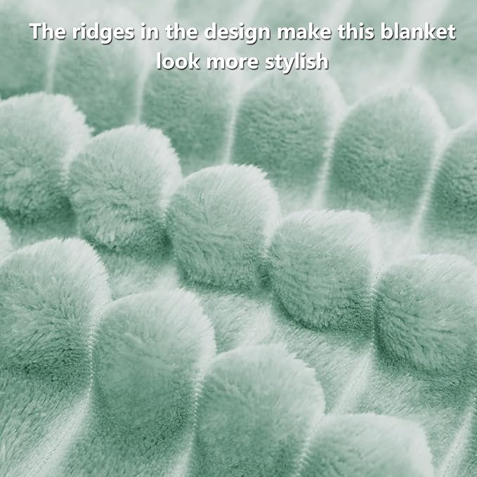 HIMEET Sage Green Ribbed Throw Blanket for Couch - 300GSM Lightweight Soft Fleece Blanket for Women, Cozy Blankets for Mothers Gifts, Striped Spring Home Room Decor, Sage Green, 50x60 Inches