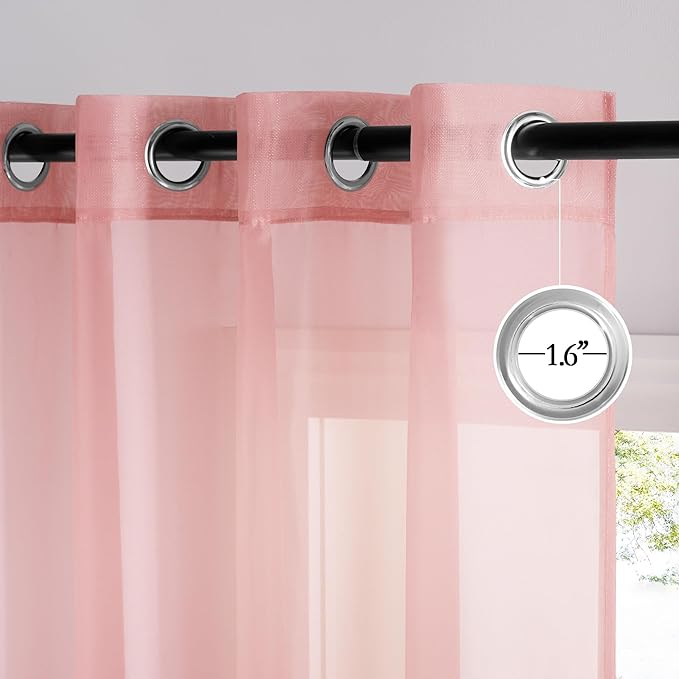 NICETOWN Voile Sheer Baby Pink Curtains for Girls Room, Grommet Light Filtering Sheer Window Treatments Airy & Elegant for Nursery/Bedroom, 2 Panels, W54 x L84