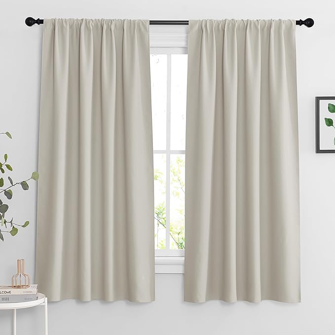 RYB HOME Curtains for Bedroom 84 inches Long 2 Panels Set, Privacy Thermal Insultaed Sunlignt Heat Blocking Drapes for Nursery Rental Room, Width 42 by Length 84, Natural