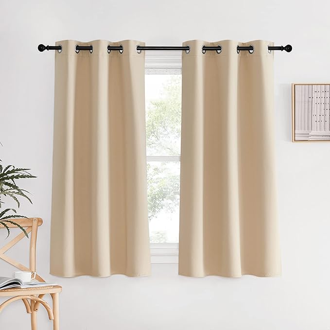 NICETOWN Blackout Curtain Panels for Living Room, Biscotti Beige, Set of 2, 34 by 60 Inch, Window Treatment Thermal Insulated Solid Grommet Vertical Drapes Window Treatments for Bedroom
