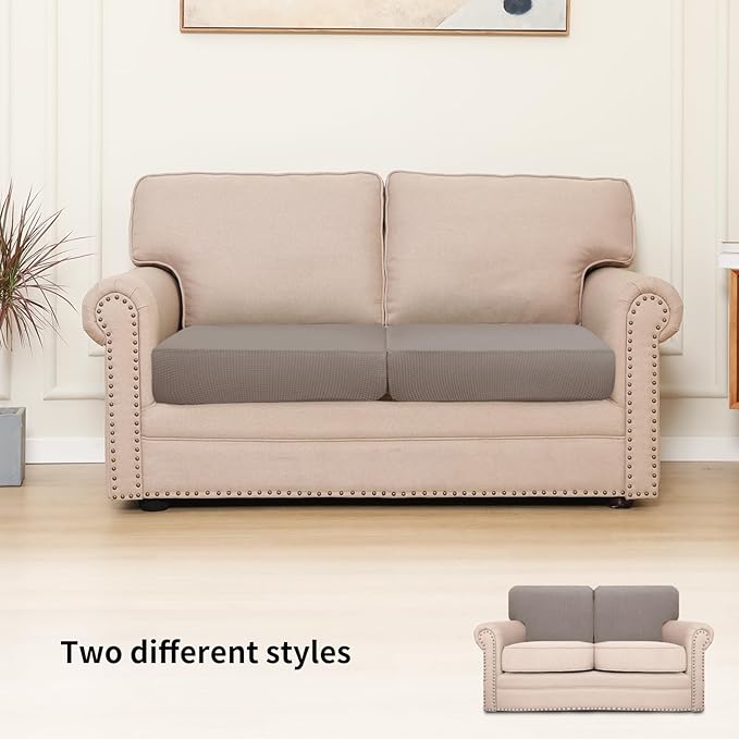 Easy-Going Stretch Individual Loveseat Couch Cushion Cover Sofa Cushion Furniture Protector Sofa slipcover Soft Flexibility with Elastic Bottom (2-Piece Loveseat Cushion Cover, Taupe)