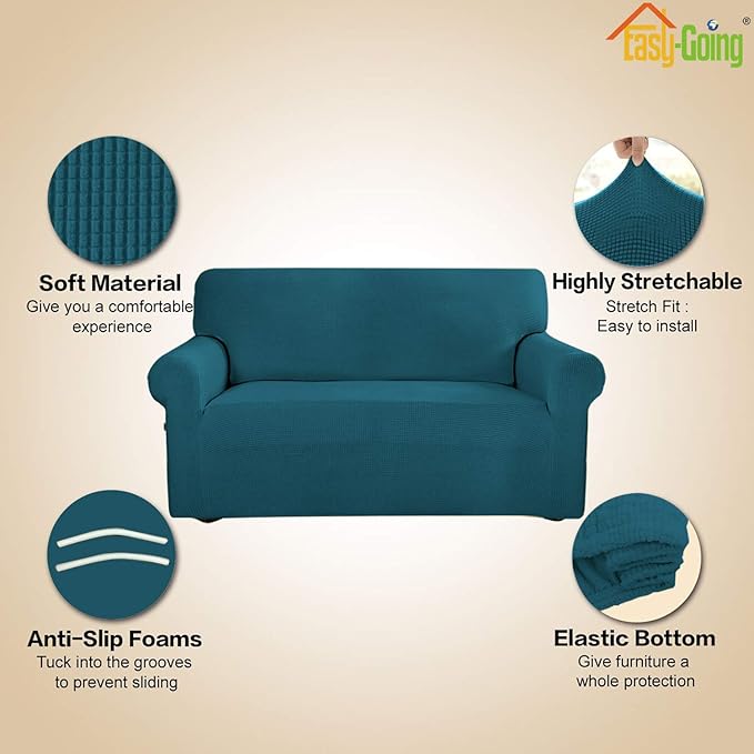 Easy-Going Stretch Oversized Sofa Slipcover 1-Piece Sofa Cover Furniture Protector Couch Soft with Elastic Bottom for Kids, Polyester Spandex Jacquard Fabric Small Checks Peacock Blue