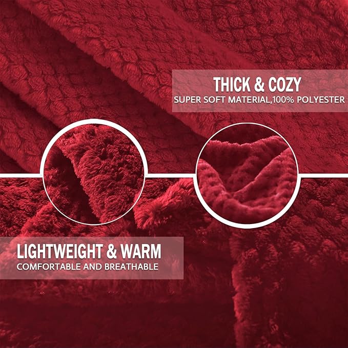 Exclusivo Mezcla Fleece Bed Blanket King Size, Super Soft and Warm Blankets for Couch, Sofa and Bed Waffle Textured, Cozy, Fuzzy and Lightweight (Deep Red, 90x104 Inches)