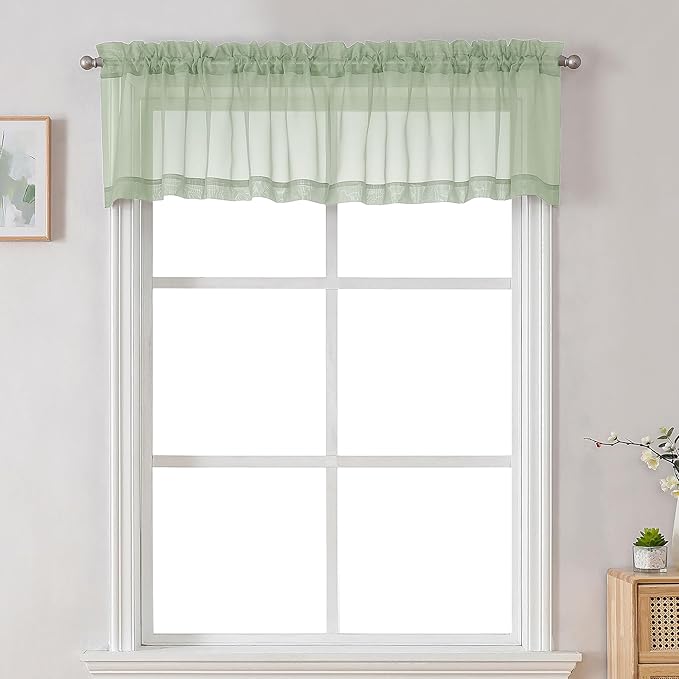 Chyhomenyc Sheer Valances for Windows 2 Pack, Small Window Curtains for Living Room Bathroom Cafe Laundry Basement, Modern Top Dual Rod Pocket Voile Curtain, 42W x 18L inches, Light Green