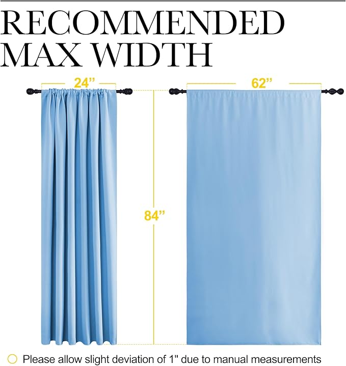 NICETOWN 2 Panels Blackout Curtains, Rod Pocket Thermal Insulated Drapes 84 inches Long, Easy-Care Modern Home Decoration Sunshades for Guest Room, Living Room, Office, 62 x 84 Inch, Blue