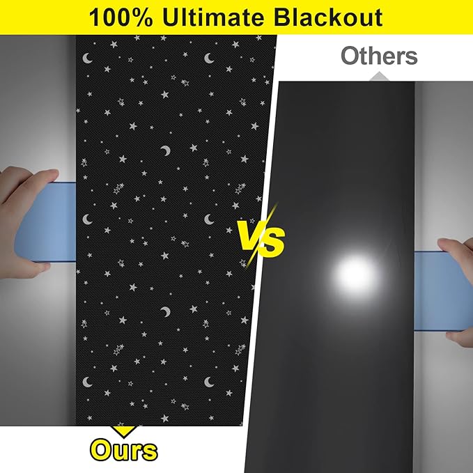 FADOTY 100% Blackout Window Cover Film, Portable Black Out Curtains for Bedroom, Cuttable Blackout Shades Fabric Sheet, No Drill Window Blinds, Sun Heat Light Blocker for Travel Media Dorm, 57'' W