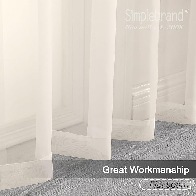 Simplebrand Cream Sheer Curtains 63 Inch Length 2 Panels, Rod Pocket Solid Color Window Sheer Curtain Panels, Elegant Curtains & Drapes for Living Room, Bedroom 2 Panels (Cream, 42" W x 63" L)