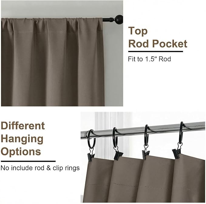 Simplebrand Ava Latte Short Blackout Curtains for Bedroom 54 Inches Long 2 Panels Set, Solid Thermal Insulated, Energy Saving Window Treatment Curtains Blackout Drapes, W40 x L54 Inch, Latte