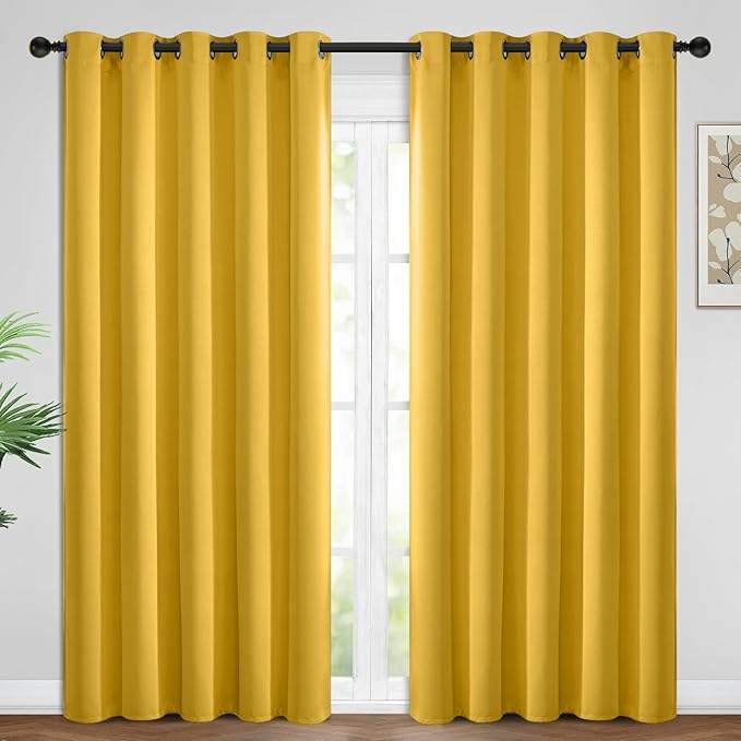 Yakamok Blackout Curtains Room Darkening Thermal Insulated with Grommet Window Curtain for Bedroom/Living Room(62Wx84L inch, Mustard Yellow, 2 Panels)