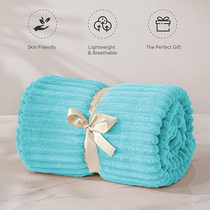 BEDELITE Fleece Blanket Twin Size – 3D Ribbed Jacquard Soft and Warm Decorative Fuzzy Blankets – Cozy, Fluffy, Plush Lightweight Throw Blankets for Couch, Bed, Sofa(Light Blue, 60x80 inches)