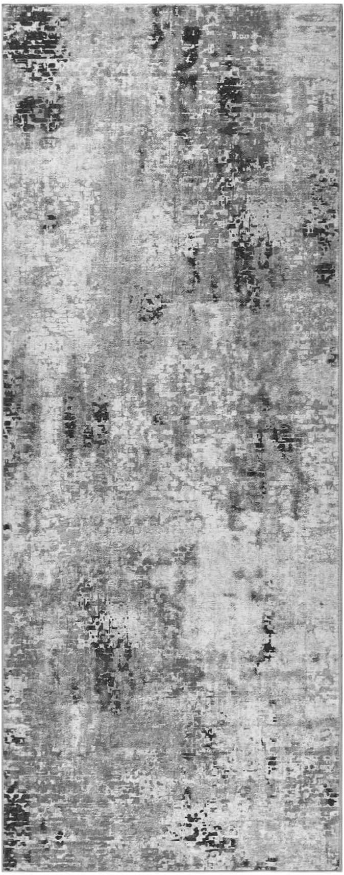 Ompaa Runner Rug for Hallways Kitchen Runner Rug Non Slip 2'6''x8' Washable Grey Long Runner Rugs with Rubber Backing Soft Abstract Carpet Runner for Entryway, Kitchen, Bedroom, Bathroom