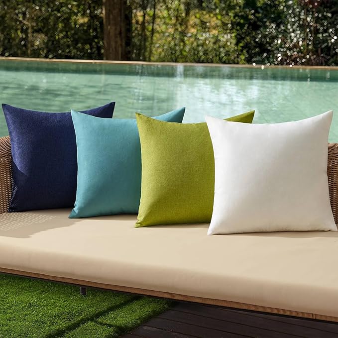 MIULEE Pack of 4 Decorative Outdoor Throw Pillow Covers Linen Waterproof Pillow Covers Spring Farmhouse Cushion Cases for Patio Garden Tent Balcony Couch Sofa 16x16 inch Blue Green