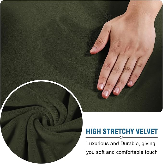 H.VERSAILTEX High Stretch Sofa Slipcover 4 Piece Cover Velvet Furniture Protector Form Fit Thick Velvet Extra Large Sofa Cover for 3 Cushion Couch Width Up to 97 Inch (Large Sofa, Olive)
