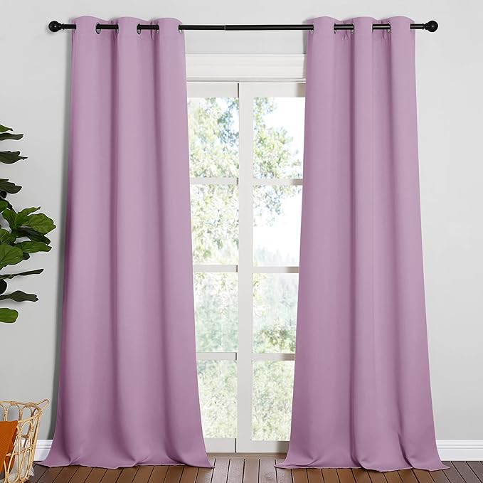 NICETOWN Room Darkening Drapes for Nursery - Light Blocking Curtain Panels for Bedroom Girl Room, Soft Fabric Window Treatment (Lilac, 42 inches Width by 95 inches Length, 1 Pair)