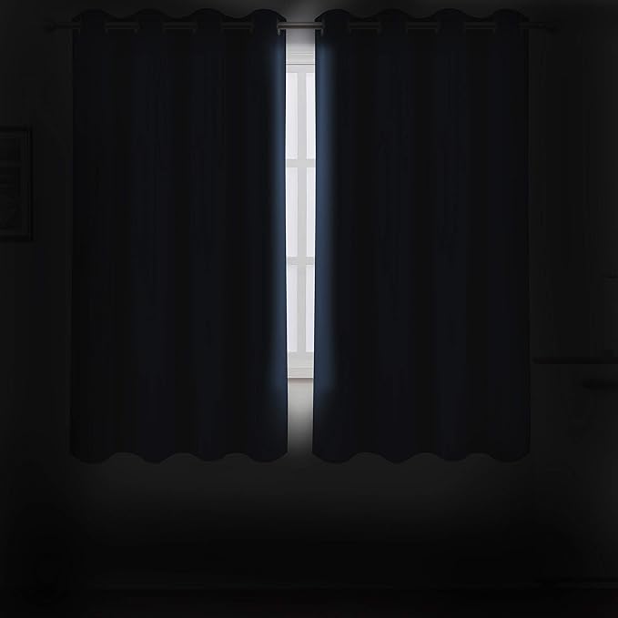 LEMOMO Navy Blue Blackout Curtains/52 x 45 Inch/Set of 2 Panels Room Darkening Short Curtains