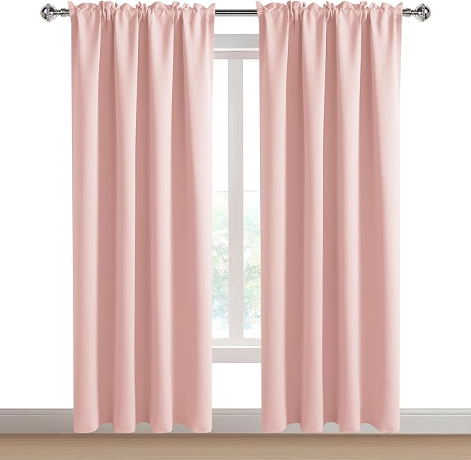 DWCN Blackout Curtains – Thermal Insulated, Energy Saving & Noise Reducing Bedroom and Living Room Curtains, Blush Pink, W 52x L 84 Inch, Set of 2 Rod Pocket Curtain Panels