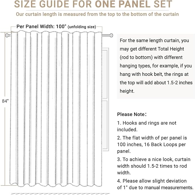 100% Blackout Shield Linen Blackout Curtains for Bedroom 84 Inches Long, Back Tab/Rod Pocket Living Room Drapes, Thermal Insulated Blackout Curtains 1 Panel Set, 100" W x 84" L, Black