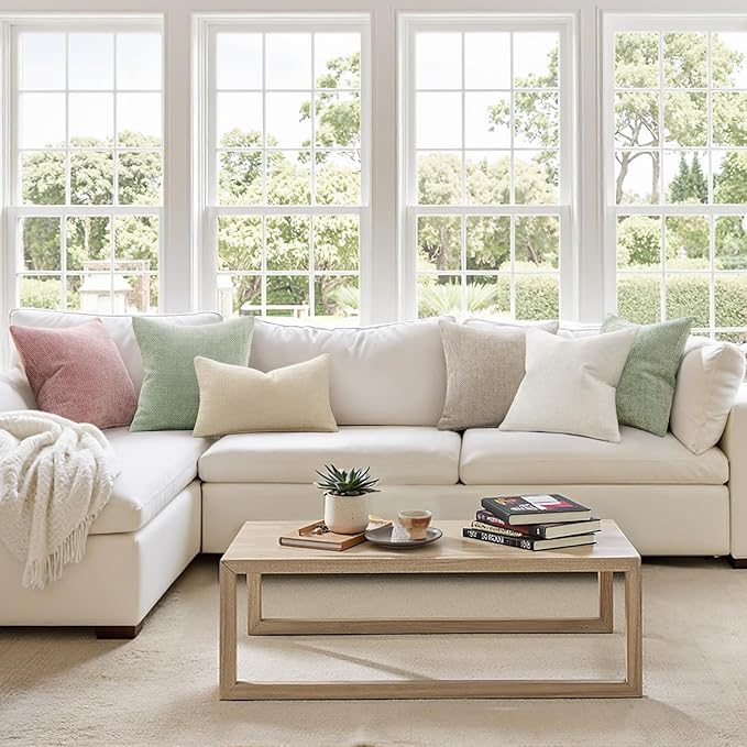 MIULEE Pack of 2 Couch Throw Pillow Covers 18x18 Inch Neutral Cream Modern Boho Accent Decorative Pillow Covers Soft Chenille Farmhouse Cushion Covers for Home Decor Bed Sofa Living Room