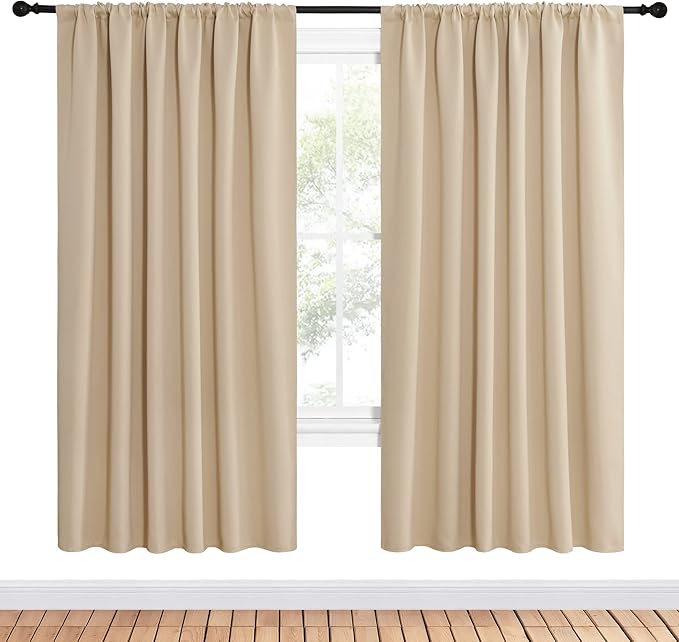 NICETOWN Room Darkening Curtains for Bedroom - Triple Weave Home Decoration Thermal Insulated Solid Drapes for Kitchen (Biscotti Beige, Set of 2 Panels, 62 x 72 Inch)