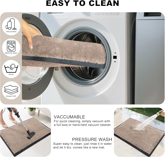 Mibao Dirt Trapper Door Mat for Indoor Outdoor, Waterproof All-Season, All-Weather Doormat, Heavy Duty Non-Slip Entrance Rug, Low Profile Absorbent Entrance Mat Carpet, 72" x 24", Beige