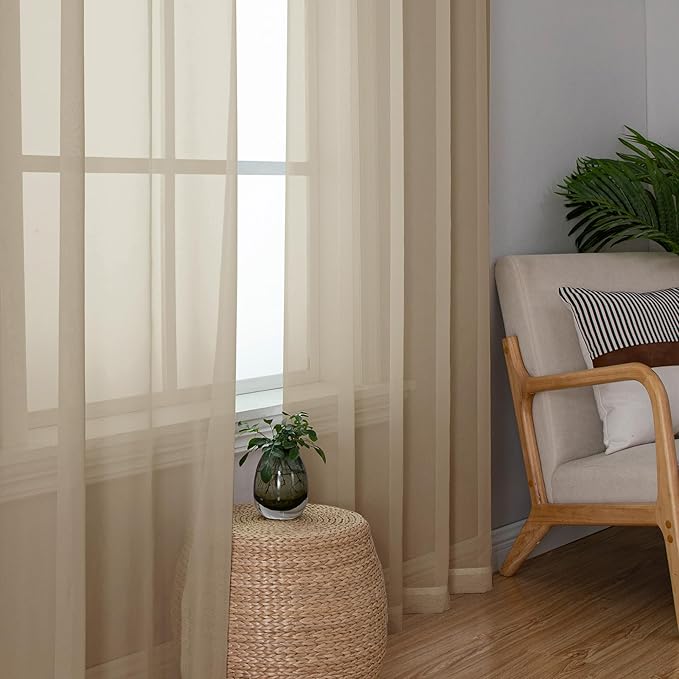 OWENIE Extra Long Sheer Curtains 96 inches Long for Bedroom Living Room, Soft Light Weight Airy Voile Sheer Curtains, Rod Pocket Light Filtering Solid Color Farmhouse Curtains, Each 42Wx96L inch