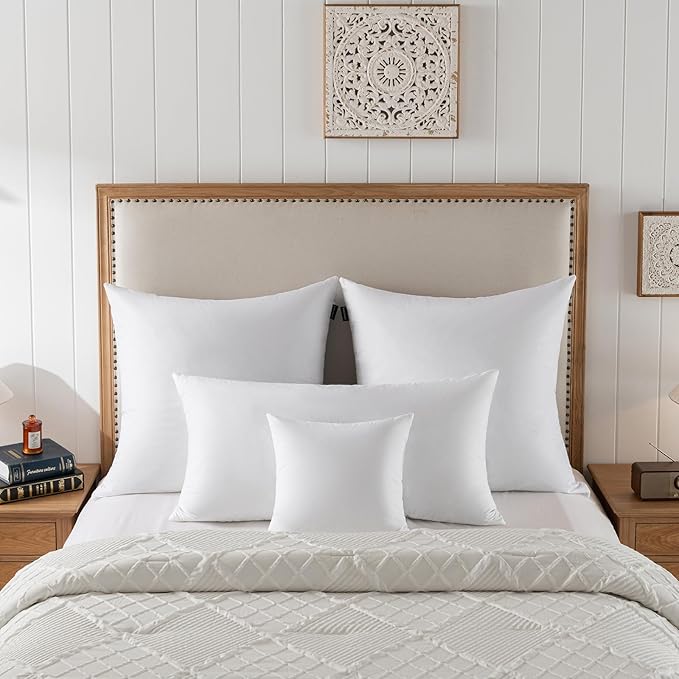 Pillow Inserts, 14x14 Square, Feather and Down Fill, White, Set of 2