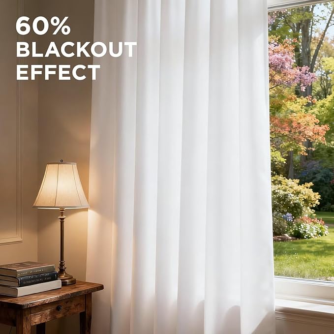 Joydeco Curtains 84 Inches Long 2 Panels Set, Thermal Insulated Long Curtains& Drapes 2 Burg, Room Darkening Drapes for Bedroom Living Room Window (Pure White, W52 x L84 Inch)