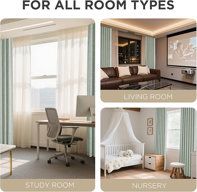 Joydeco Blackout Curtains for Bedroom - 120 Inch Long 100% Light Blocking 2 Panels Sage Green Drapes, Thermal Insulated Room Darkening Curtains, Linen Textured for Living Room, Rod Pocket & Back Tabs