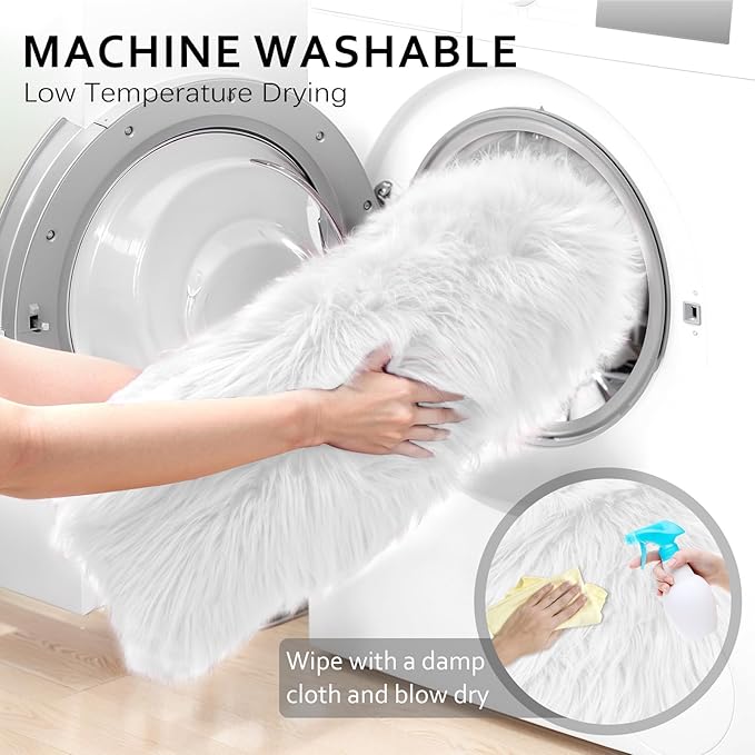 Ciicool Ultra Soft Faux Sheepskin Fur Rug Fluffy Chair Rug for Sofa Couch Seat Cushion.Shaggy Furry Small 2x4 White Bedroom Fuzzy Carpet for Living Room Kid's Room Nursery Decor